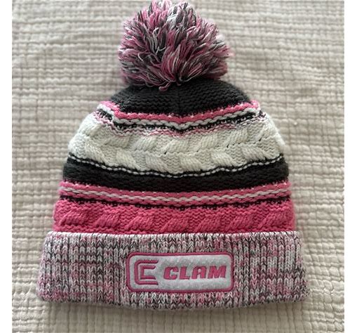 CLAM PINK KNIT POM STOCKING HAT