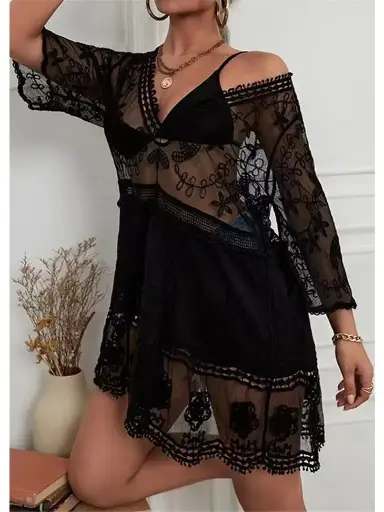 EMBROIDERED LACE BIKINI COVER UP