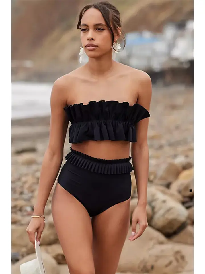 RUFFLED TIE BACK TWO-PIECE SWIM SET